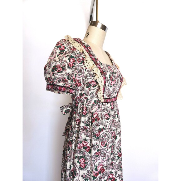 70s Floral Maxi Dress - Prairie Peasant Dress - Gunne Style Dress - Romantic XS - Picture 8 of 9